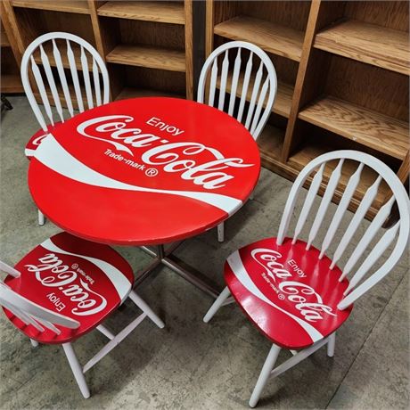 Coca-Cola Wood Table & Chairs (Repro by MT Artist) - 36" Diameter