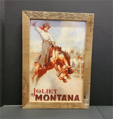 Barnwood Framed Joliet, MT Lady Wrangler Wall Hanger - 15x21