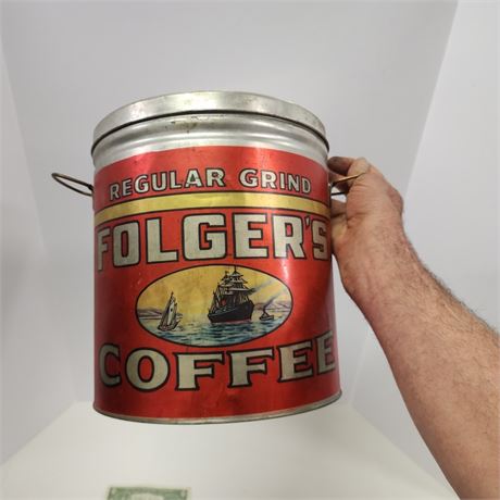 Folgers Artist Reproduction Metal Can w/ Lid - 10" x11"⬆️