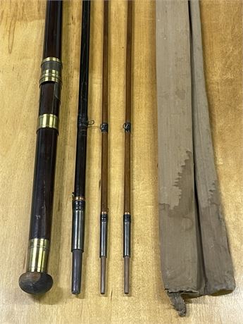 18' J MacCowan Vintage 3pc Fly Rod w/ Spare Whip End & Canvas Bag