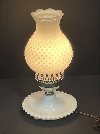 Vintage Milk Glass Hurricane Style Table Lamp