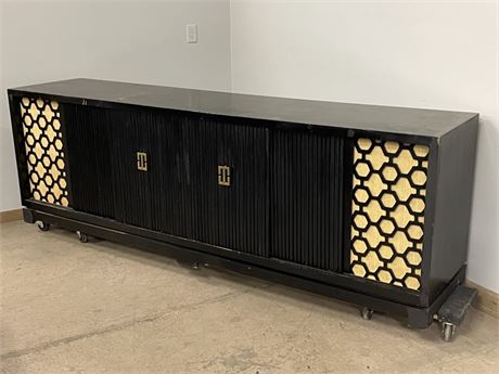 Retro Asian Style Stereo Cabinet w/ Shelving & Slider Doors - 8'➡️x21x31⬆️