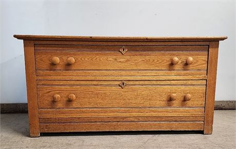 Antique Low Oak 2 Drawer Dresser - 42x20x21