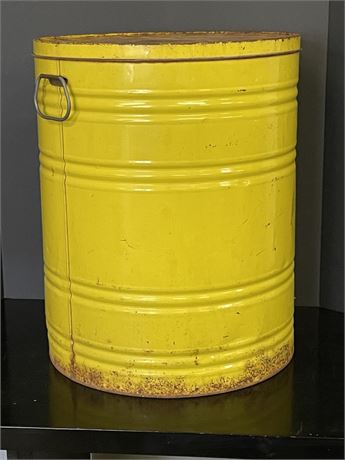 50+ Year Old Retro Metal Lidded Yellow Canister - 16" Diameter x 20"⬆️