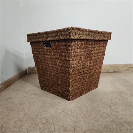 Vintage Woven Basket/Container w/ Handles and Lid - 19x19x19