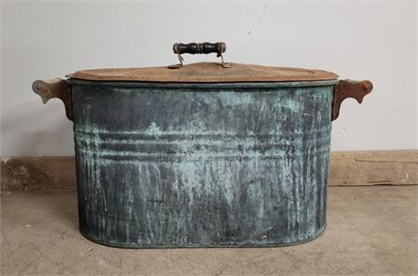 Hansen & Hansen Patina Copper Boiler w/ Lid & Wood Handles - 23x13