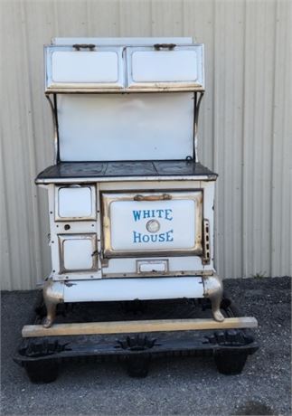 Antique White House Wood Stove - 35x25x61