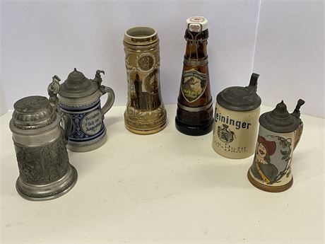 Vintage Steins & Ceramic Top Botttle