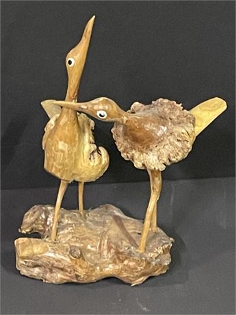 Vintage Burl Wood Hand Carved Water Fowl Sculpture -