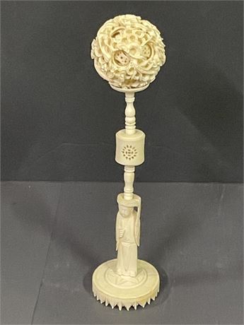 Chinese Carved Ivory Puzzle Ball Statue - 10"⬆️