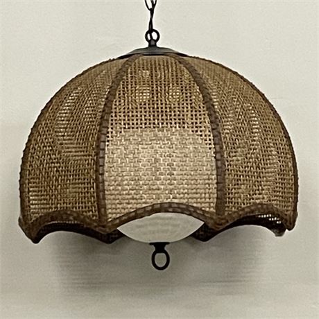 Mid-Century Wicker Rattan Swag Lamp Ceiling Light- 17"