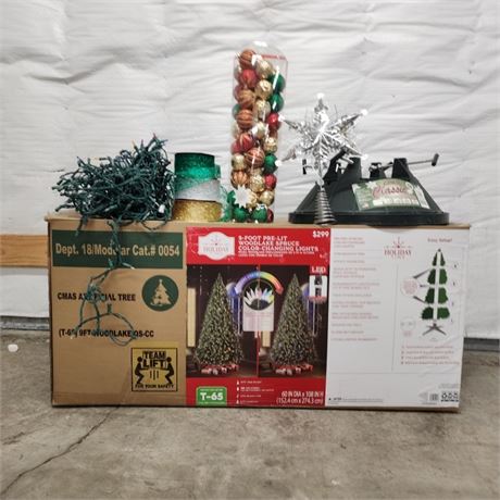 Like New Lighted 9ft Christmas Tree w/ Stand + Extras!