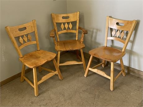 3 Vintage Wood Dining Chairs - Match to Table lot #368