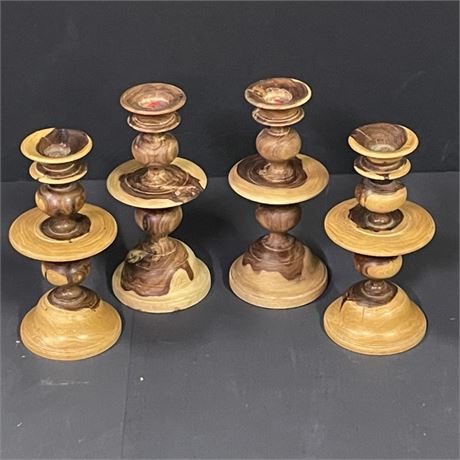 Vintage Wood Spindle candle Holders - 7"⬆️Ni