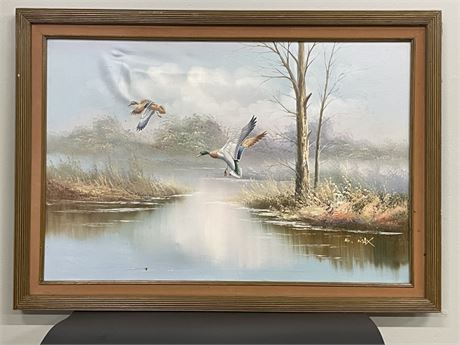 Framed Original Water Fowl Painting Signed By G. Max - 41x29