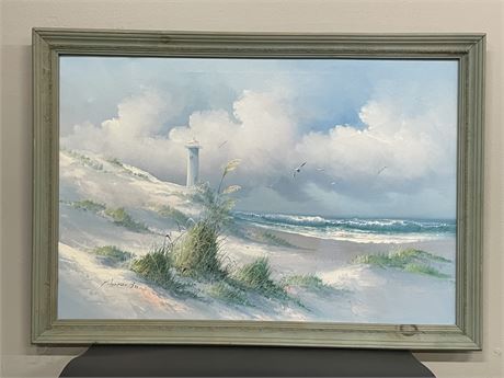 Framed Original Oil Sea Scape Painting By: Adamson - 40x20x28