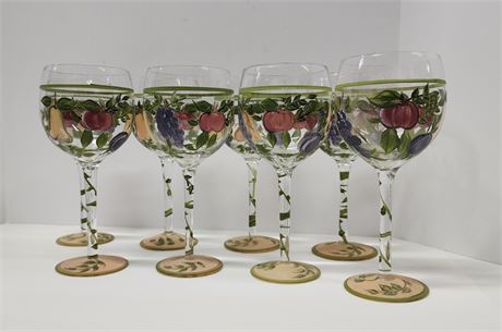 9" Beautiful Hand Painted Wine Glass Set