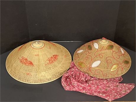 Vintage Woven Bamboo Embroidered Asian Style Hats