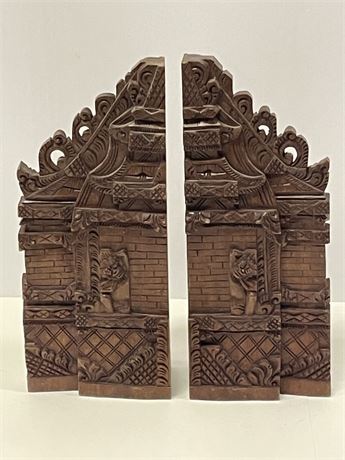 Vintage Hand Carved Wood Book Ends