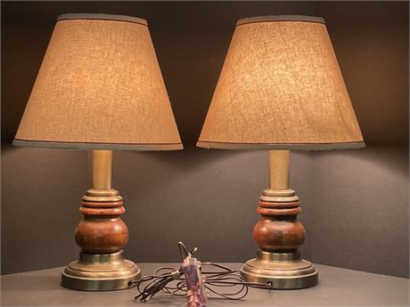 Vintage Metal & Wood Table Top Lamp Pair-25"⬆️