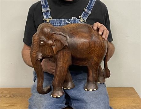 Super Heavy Large Carved Teak? Wood Elephant - 18"➡️x16"⬆️