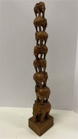 Vintage Carved 8 Elephants Stacked - 26"⬆️