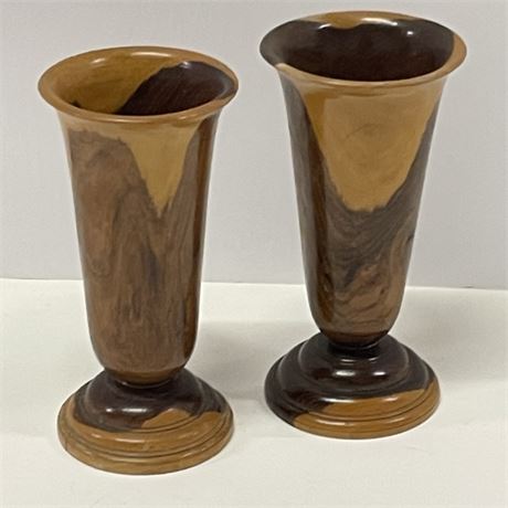 Large Vintage Lathe Turned Wood Cup Pair - 8"⬆️