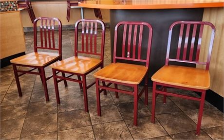 Red Metal w/ Wood Seat Dining Room Chairs - 4pc