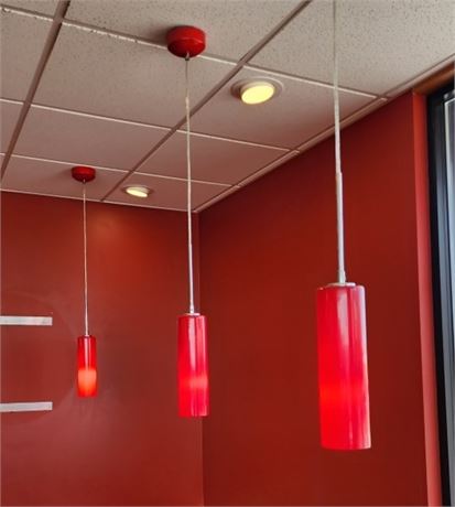 16 Hanging Red Light Column Light Fixtures - 3.5" Diameter