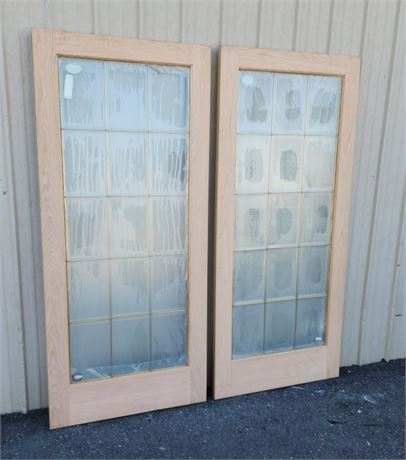Solid Oak Brass Beveled Door Pair - Each Door Measures 36x80