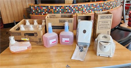 Assorted Sanitizer & New Dispenser Pair