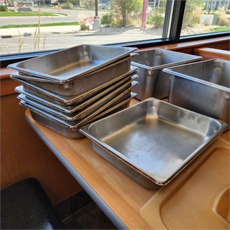 Stainless Food Pans w/ Some Lids & Liners - 12x10x6 & 12x10x3 (10pcs.)