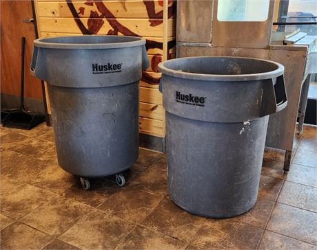 Large Huskee Commercial Trash Container Pair (one roller)