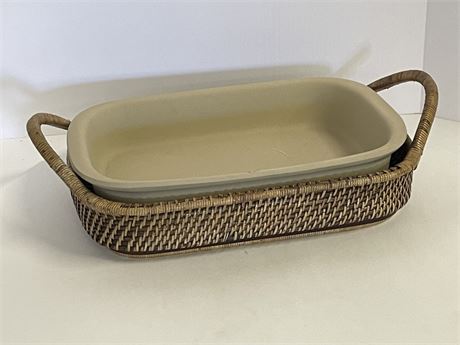 Pampered Chef Stoneware w/ Woven Server - 15x10