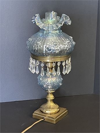 Vintage Blue Glass w/ Crystal Decor Lamp - 20"⬆️