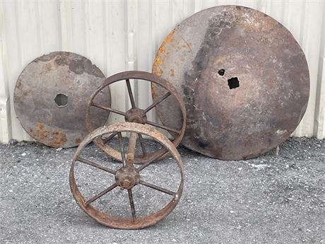 Vintage Metal Cart Wheels & Disks - 13" and 21" Diameters