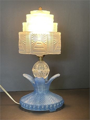 Antique Blue Glass Art Decco Table Lamp - 13"⬆️