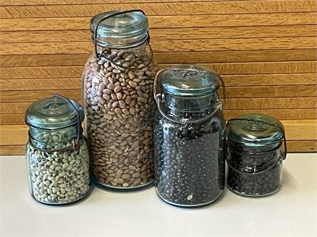 Vintage Blue Glass Canning Jars