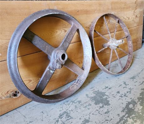 Vintage Implement Iron Wheel Pair - 16" Diameter