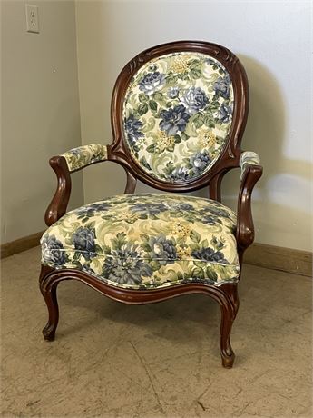 Nice Upholstered Carved Wood Accent Chair