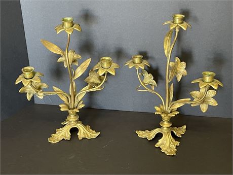 Antique Cast Metal Candle Holder Pair - 12"⬆️