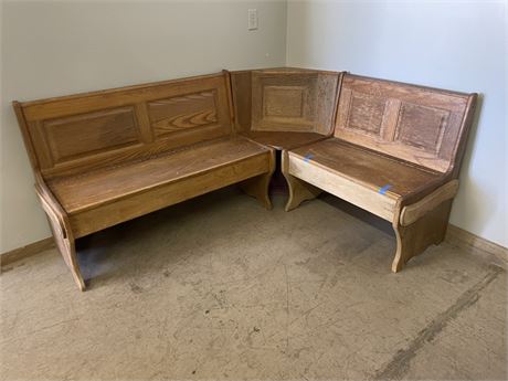 Church Pew Style Corner Seating w/ Storage (needs connecting bolts)