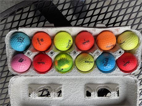 One dozen multicolored golf balls