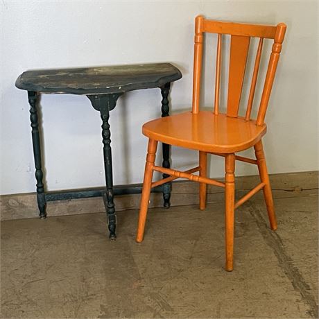 Antique Wood Chair & Accent Table - Table (24x12)