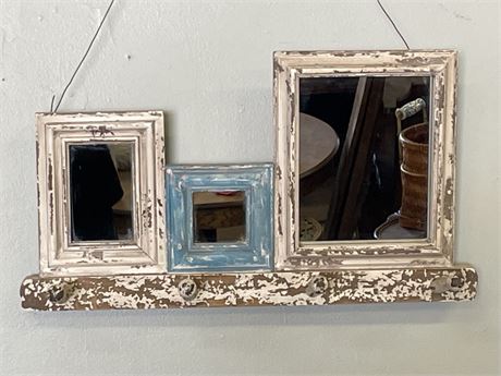 Distressed 3 Mirror Coat Rack - 25x14