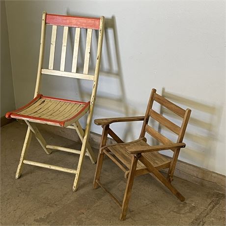 Vintage Folding Wood Chair Pair