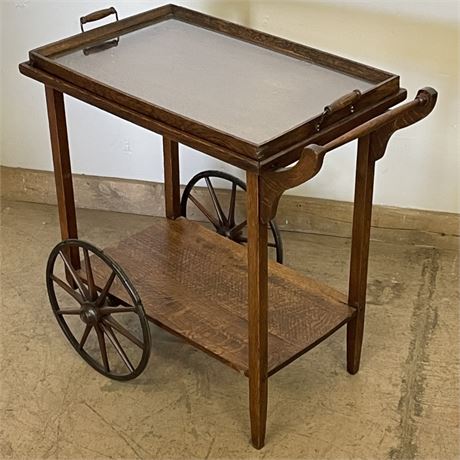 Antique Rolling Wood Service Cart - 31x20x29