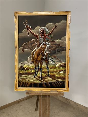 Framed Velvet Painting, Warrior on Horse, 27x39