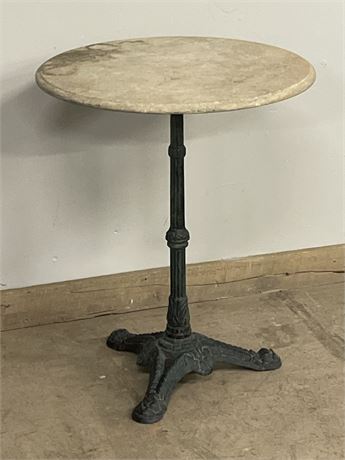 Vintage Cast Iron Base Pub Table w/ Stone Top, 23 dia x29 tall