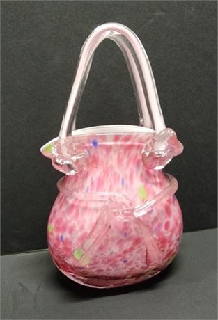 Vintage Pink Murano Style Blown Art Glass Purse Vase